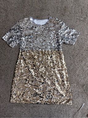 Stun in Two-Tone Silver & Gold Ombré Sequin Party Mini Dress